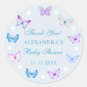 Dusty Blue Boho Butterfly Baby shower Bedankt Ronde Sticker (Voorkant)