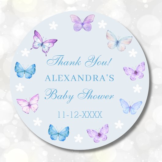 Dusty Blue Boho Butterfly Baby shower Bedankt Ronde Sticker