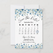 Dusty Blue Boho Chic Wildflowers Trouwkalender Save The Date (Voorkant)