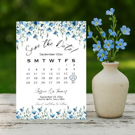 Dusty Blue Boho Chic Wildflowers Trouwkalender Save The Date
