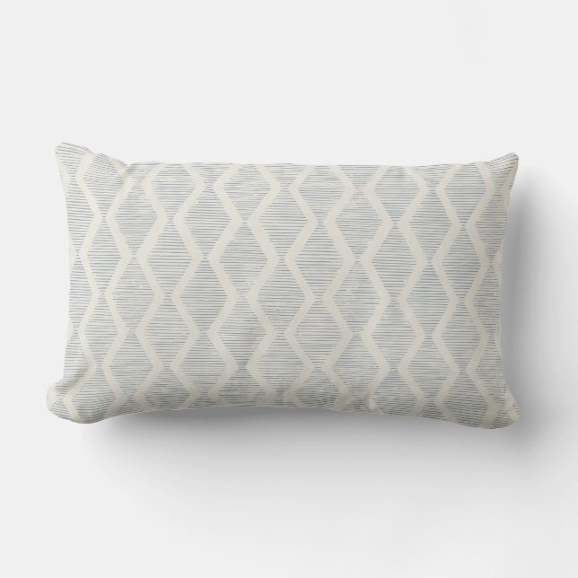Dusty Blue Boho Coastal Geometric Diamond Kussen (Voorkant)