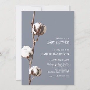 Dusty Blue Boho Cotton Floral Boy Baby shower Kaart