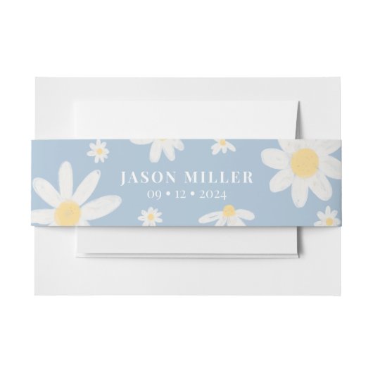 Dusty Blue Boho Daisy Flower Invitation Belly Band Uitnodigingen Wikkel (Voorkant Voorbeeld)
