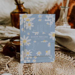 Dusty Blue Boho Daisy Flower Invitation Belly Band Uitnodigingen Wikkel