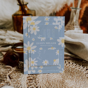 Dusty Blue Boho Daisy Flower Invitation Belly Band Uitnodigingen Wikkel