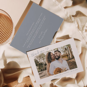 Dusty Blue Boho Eenvoudige foto Hart Script Bruilo Bedankkaart