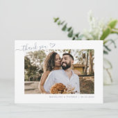 Dusty Blue Boho Eenvoudige foto Hart Script Bruilo Bedankkaart (Staand voorkant)