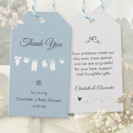 Dusty Blue Boho Elegant Bedankt Baby Boy Shower Cadeaulabel