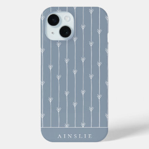 Dusty Blue Boho Fletched Pattern - Gepersonaliseer iPhone 15 Case