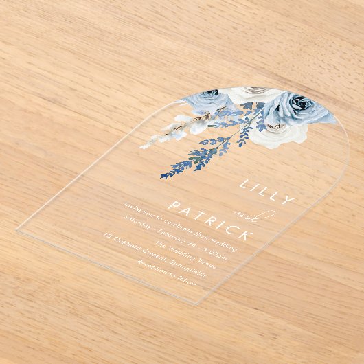 Dusty Blue Boho Floral Arch Wedding Acryl Uitnodigingen (Laagn)