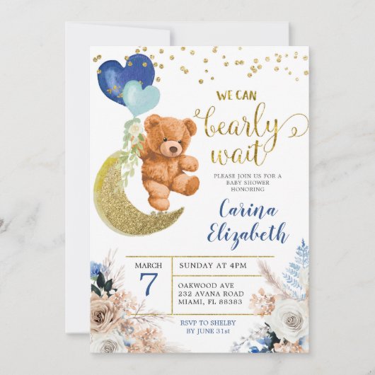 Dusty Blue Boho Floral Barly Wait Baby shower Kaart (Voorkant)