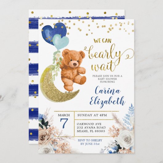 Dusty Blue Boho Floral Barly Wait Baby shower Kaart (Voorkant / Achterkant)