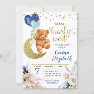 Dusty Blue Boho Floral Barly Wait Baby shower Kaart