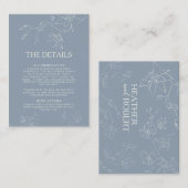 Dusty Blue Boho Floral Botanical Wedding Details Informatiekaartje (Voorkant / Achterkant)