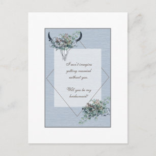 Dusty Blue Boho floral Bridesmaid Voorstel Uitnodiging Briefkaart