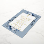 Dusty Blue Boho Floral Eerste Heilige Communie Gou Folie Uitnodiging (Gedraaid)