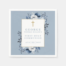 Dusty Blue Boho Floral Eerste Heilige Communie Servet