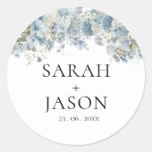 Dusty Blue Boho Floral Elegant Garden bruiloft Ronde Sticker (Voorkant)