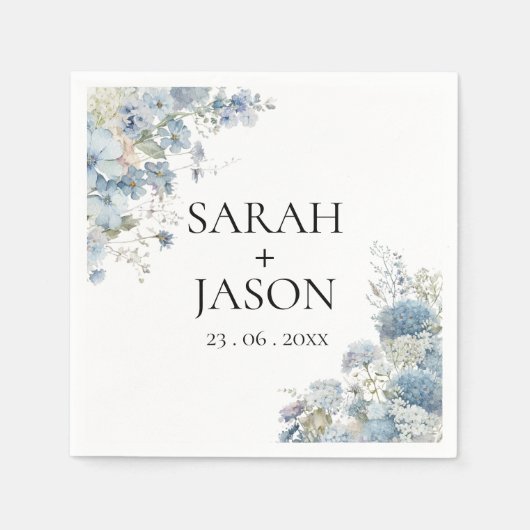 Dusty Blue Boho Floral Elegant Garden bruiloft Servet (Voorkant)