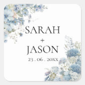 Dusty Blue Boho Floral Elegant Garden bruiloft Vierkante Sticker (Voorkant)