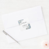 Dusty Blue Boho Floral Elegant Garden bruiloft Vierkante Sticker (Envelop)