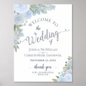 Dusty Blue Boho Floral Elegant Wedding Welkom Folie Afdrukken (Voorkant)
