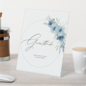 Dusty Blue Boho Floral Gastenboek Reclamebord Met Voetstuk (Insitu)