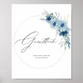 Dusty Blue Boho Floral Gastenboek teken Poster (Voorkant)