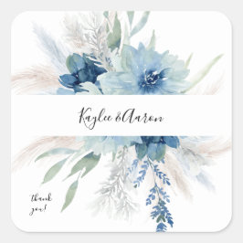 Dusty Blue Boho Floral Hartelijk dank Vierkante Sticker