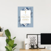 Dusty Blue Boho Floral Heilige Communie Welkomstbo Poster (Thuiskantoor)