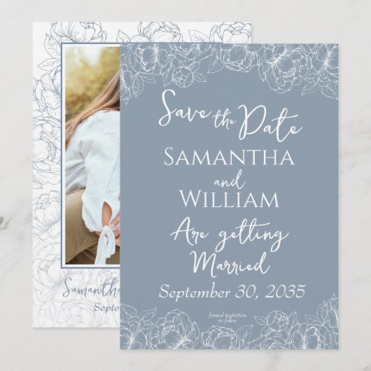 Dusty Blue Boho Floral Modern Wedding Save The Date (Voorkant / Achterkant)