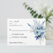 Dusty Blue Boho Floral no Meal RSVP Kaartje (Staand voorkant)