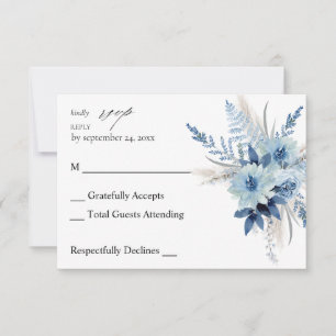 Dusty Blue Boho Floral no Meal RSVP Kaartje