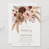 Dusty Blue Boho Floral Pampas Grass Wedding Kaart (Voorkant)