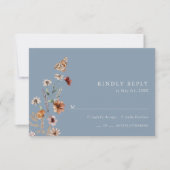 Dusty Blue Boho Floral RSVP Kaartje (Voorkant)