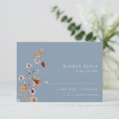 Dusty Blue Boho Floral RSVP Kaartje (Staand voorkant)