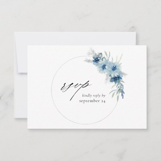 Dusty Blue Boho Floral w Meal RSVP Card (Voorkant)