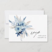 Dusty Blue Boho Floral w Meal RSVP Card 2 Kaartje (Voorkant)