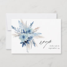 Dusty Blue Boho Floral w Meal RSVP Card 2