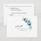 Dusty Blue Boho Floral w Meal RSVP Card Kaartje (Voorkant / Achterkant)