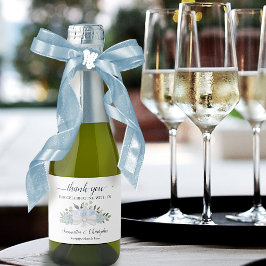 Dusty Blue Boho Floral Wedding Bedankt Mini Sparkling Wijnetiket