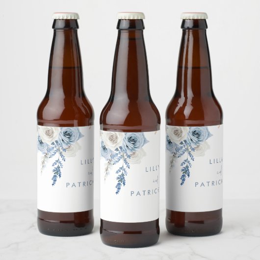 Dusty Blue Boho Floral Wedding Bier Etiket (Flessen)