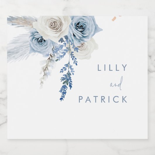 Dusty Blue Boho Floral Wedding Bier Etiket (Enkel label)