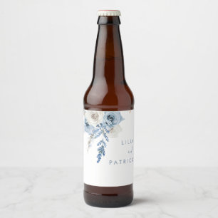 Dusty Blue Boho Floral Wedding Bier Etiket