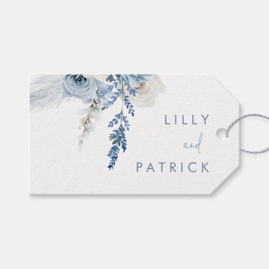 Dusty Blue Boho Floral Wedding Favor Cadeaulabel (Voorkant (Horizontaal))