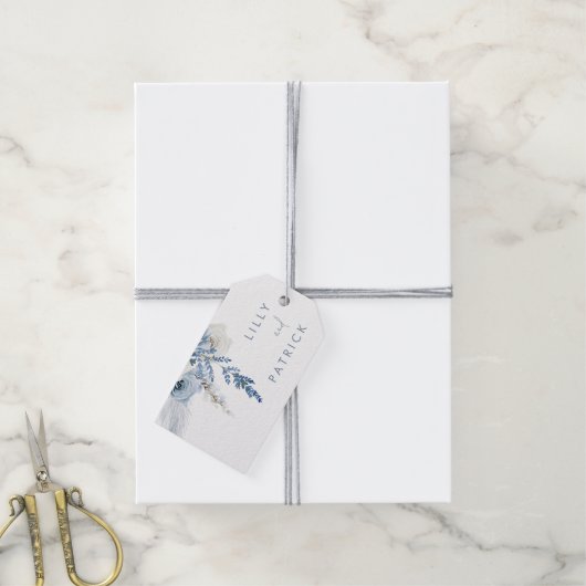 Dusty Blue Boho Floral Wedding Favor Cadeaulabel (Met Touw)