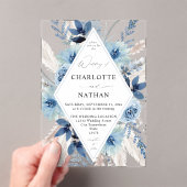 Dusty Blue Boho Floral Wedding Invitation Acryl Uitnodigingen (Insitu (Draagbaar))