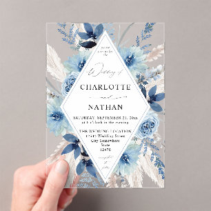 Dusty Blue Boho Floral Wedding Invitation Acryl Uitnodigingen