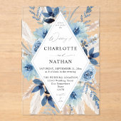 Dusty Blue Boho Floral Wedding Invitation Acryl Uitnodigingen (Voorkant)