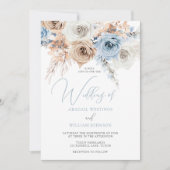 Dusty Blue Boho Floral Wedding Invitation Kaart (Voorkant)